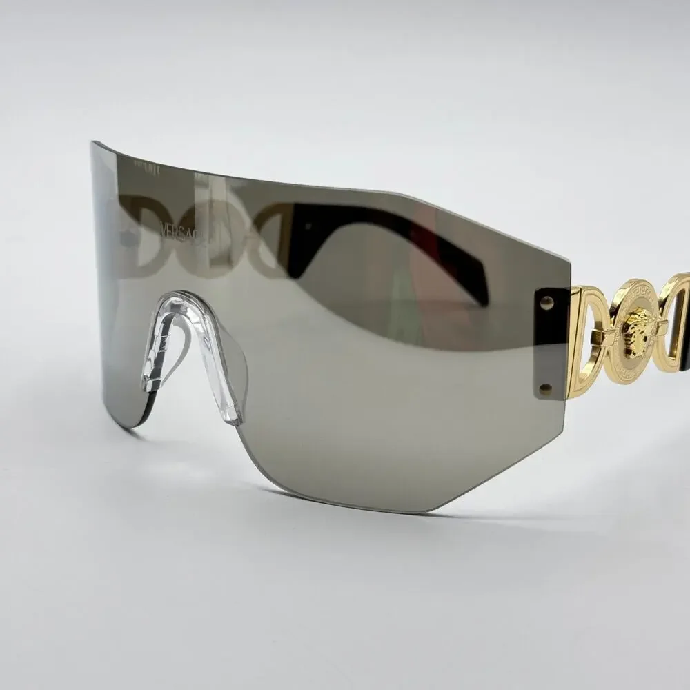 Versace Sunglasses 0VE2258 10026G Grey Silver Wrap Shield Lens Oversized New